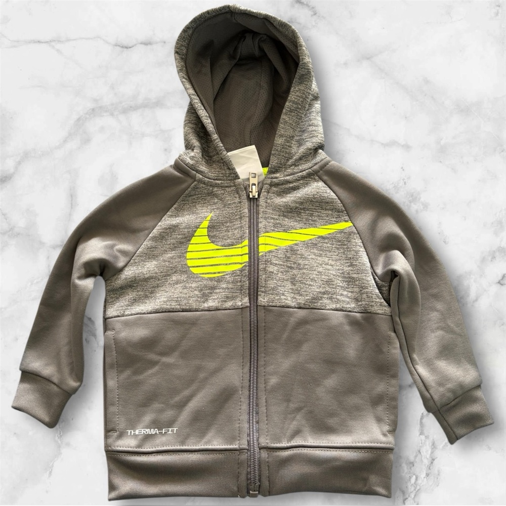 Nike Gray and Yellow Zip-Up Hoodie Boy Sweatshirt